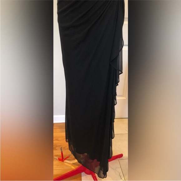 Beautiful Betsy Adam By Linda Bernell Ruched Side Fringe Beaded Trim Dress Gown - Picture 8 of 9